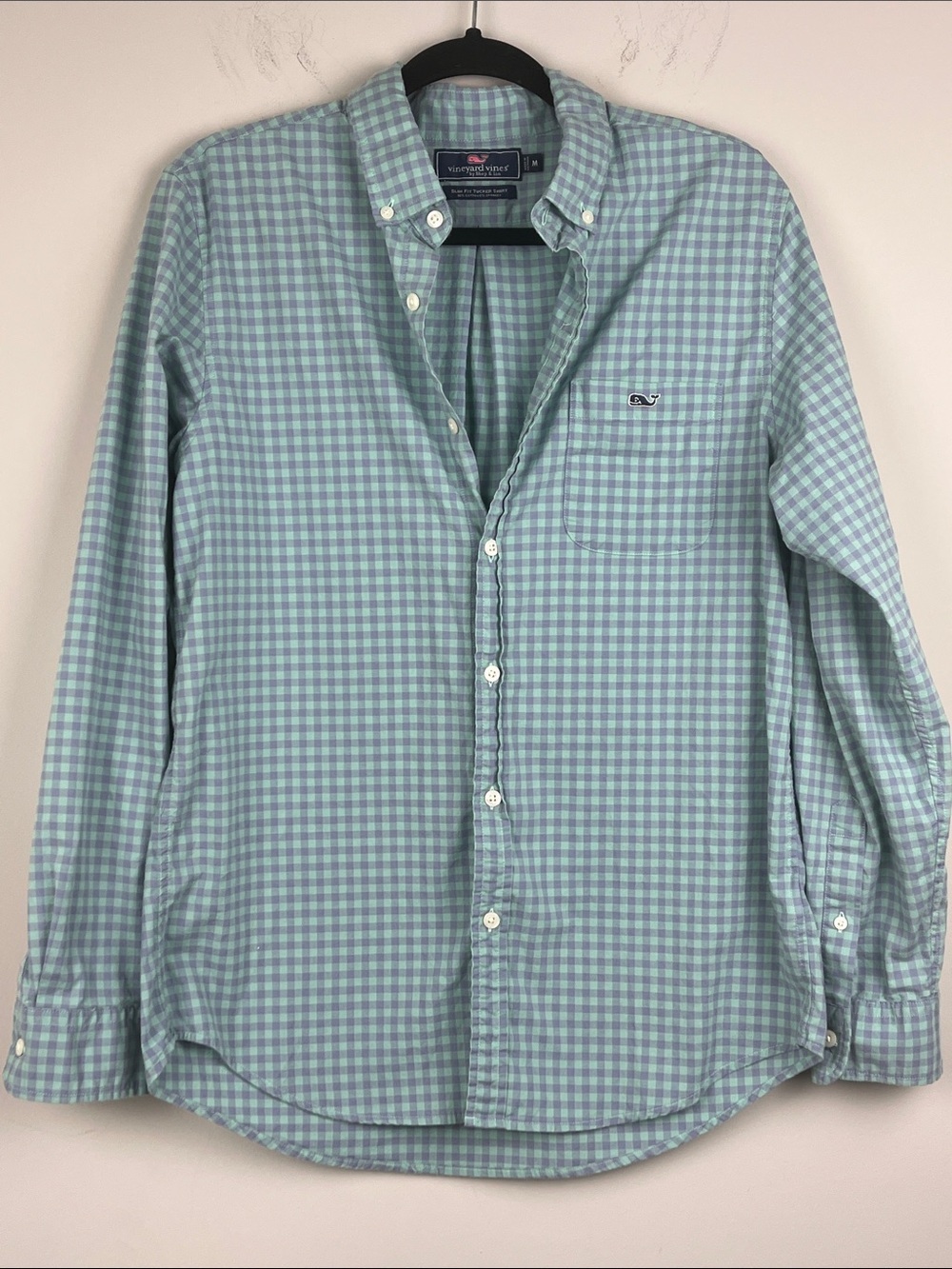 Vineyard Vines Slim Fit Tucker Shirt Mint Green Gingham Button-Down Size Medium